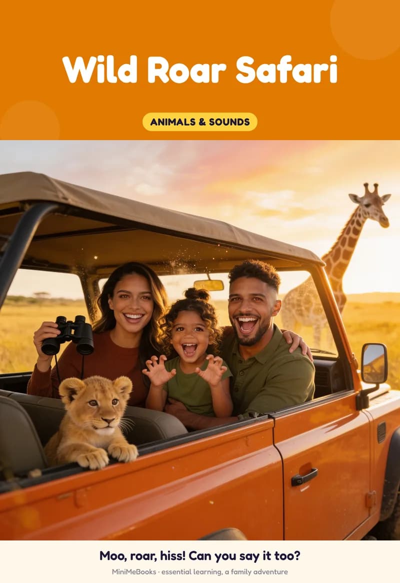 The cover of My Animal Sounds Book (Wild Roar Safari), with Zara as the hero