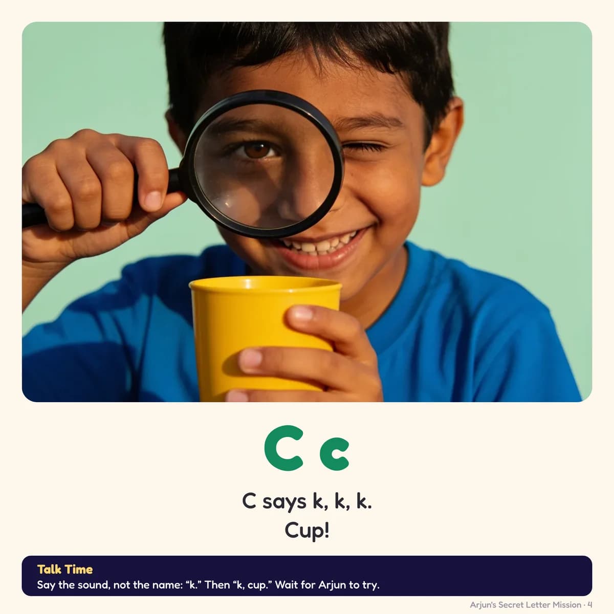 Page 4 of Secret Letter Mission: C c C says k, k, k. Cup!